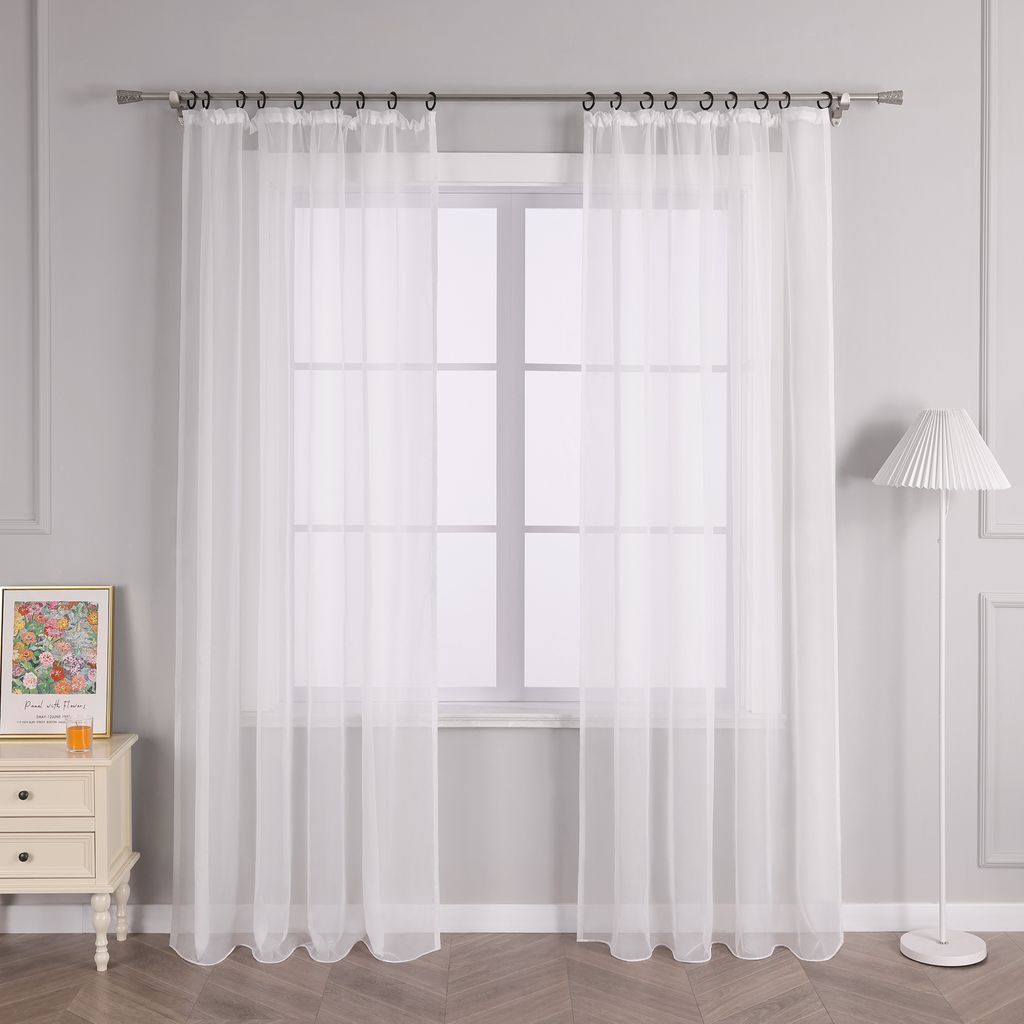 Vorhang einfarbig Voile Gardine mit Kräuselband halbtransparent Schlafzimmer Wohnzimmer uni BxH: 145x245 cm Weiß 1 Stück