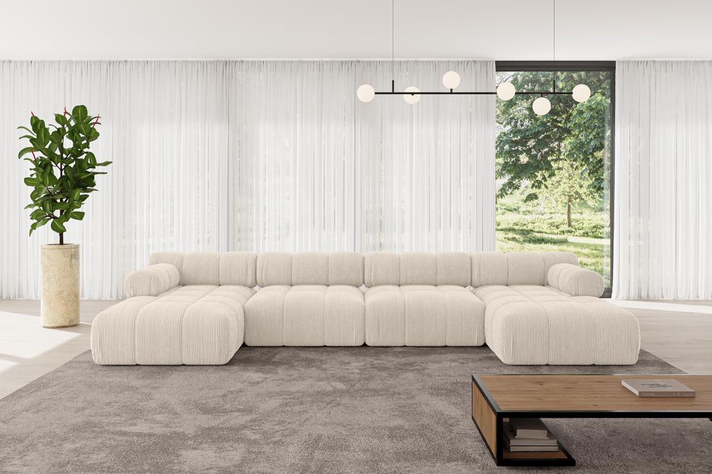 ALTDECOR Modulares Sofa Ecksofa in U-Form - Tesso-U2 - 380x160x70 cm Beige Corner modular Sofa Eckcouch Couch Wohnlandschaft Cauchsofa Polstersofa