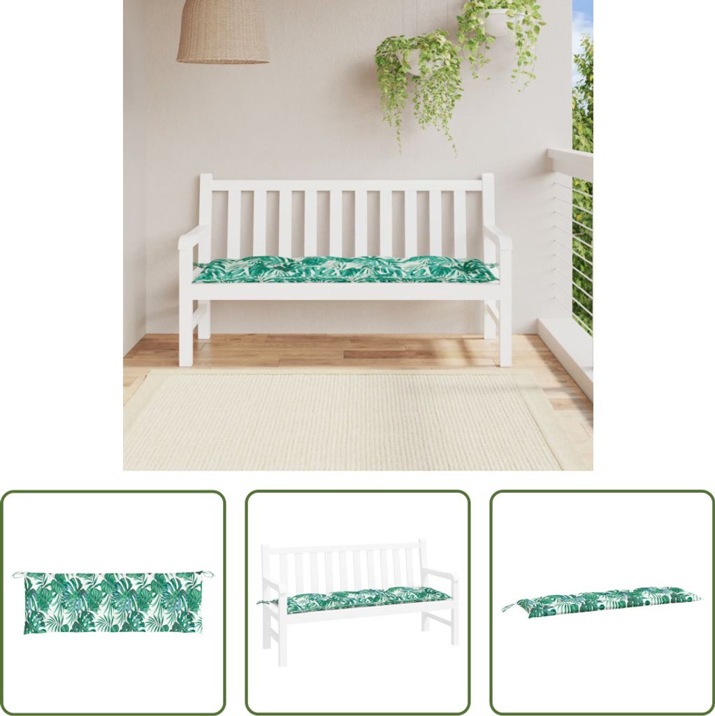 The Living Store Gartenbank-Auflage Blattmuster 150x50x7 cm Oxford-Gewebe