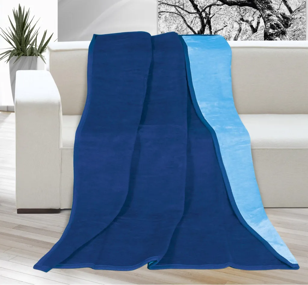 Coperta Singola 150x200 Kira PLUS Blu e Azzurro | Design Reversibile