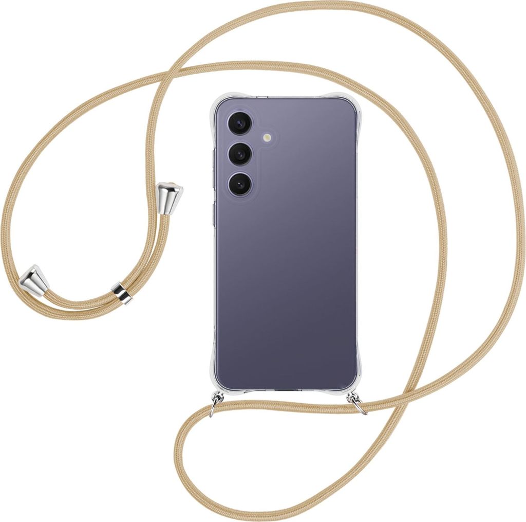 Handykette Backcover-Schutzhülle mit Band (Metall silberfarben) für Samsung S25 Plus - caramel