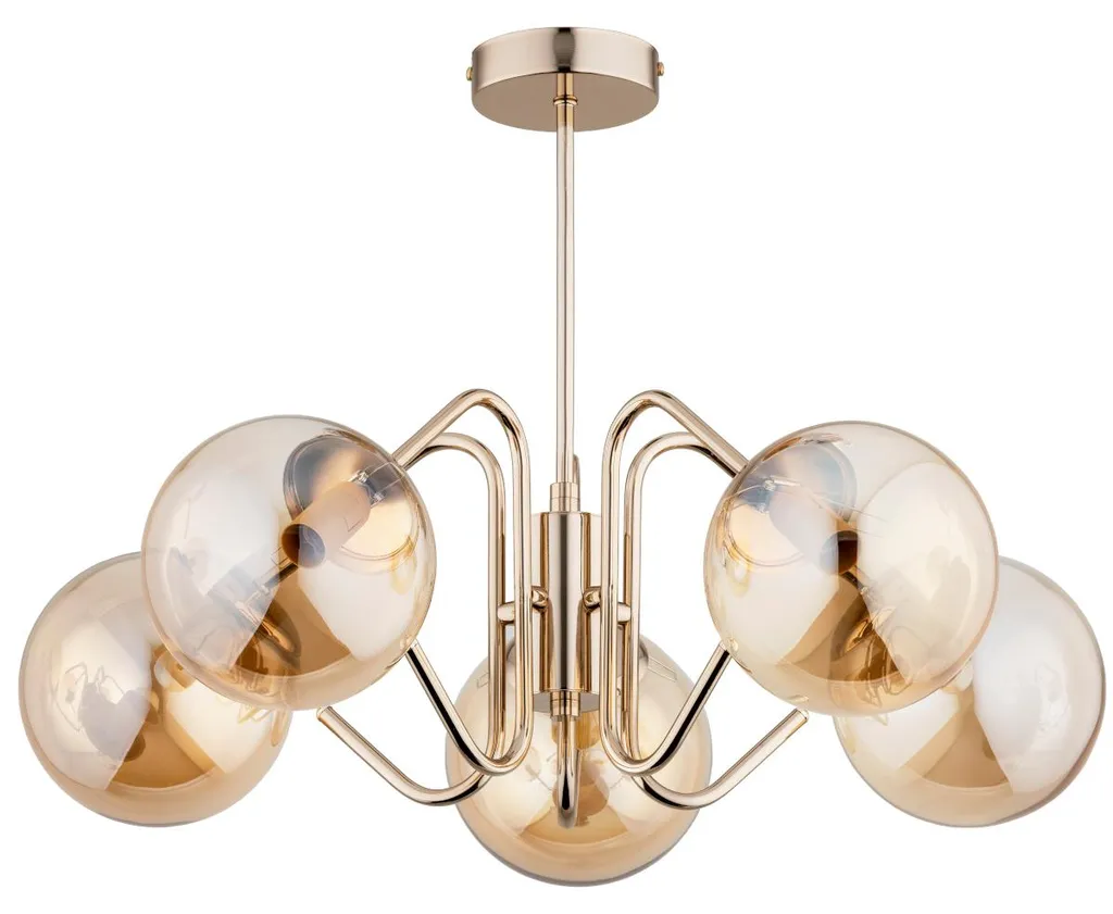 Suspension YUMA dorée et ambrée Alfa 5xE14 - Lustre chic 42 x 58 cm