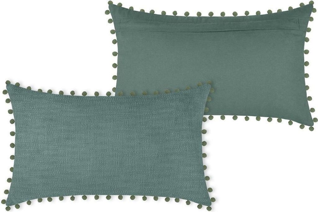 STOF | Sofakissen - Dekokissen - SANCHEZ - 30x50 cm - Grün - Elegante Struktur - Mit Pompons - 1 Stück