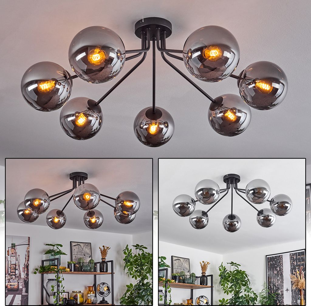 Fossobiubo moderne Deckenlampe aus Metall/Glas in Schwarz/Rauchfarben