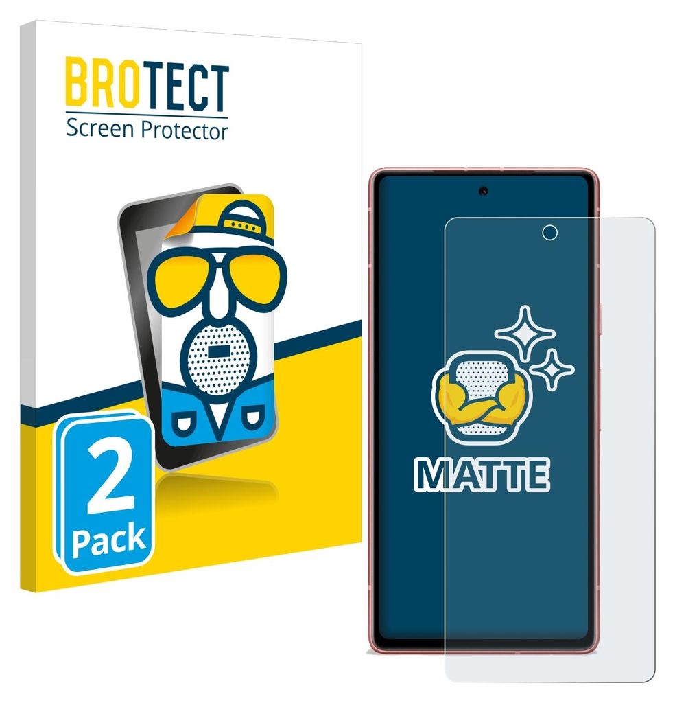 A product package for screen protectors, with a graphic of a stylized character and a screen protector on a phone.