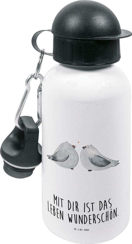 Mr. & Mrs. Panda Trinkflasche Turteltauben Liebe - Weiß - Geschenk, Freundin, Kinder, Hochzeitstag, Sportflasche, Freund, Verlobt, glücklich, Kin...
