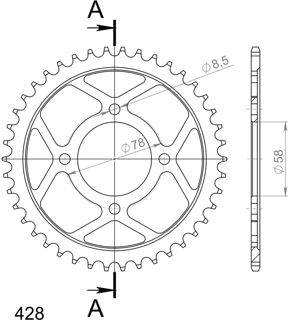 Couronne de Moto 42 Dents Supersprox 428 Acier Noir pour Kit Chaîne
