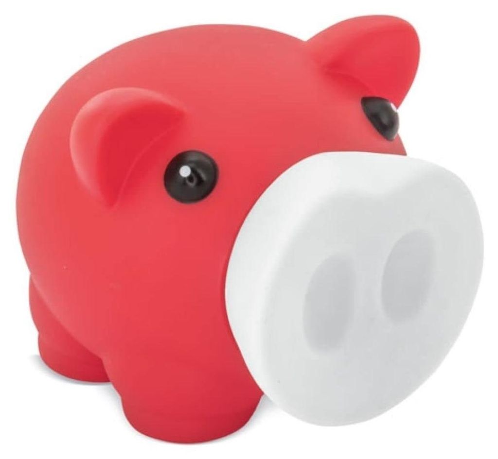 Sparschwein mit weicher Gummihülle in fröhlichen Farben. Kleine Sparschweine für Kinder mit Verschluss. Leichtes und robustes Reise-Sparschwein....