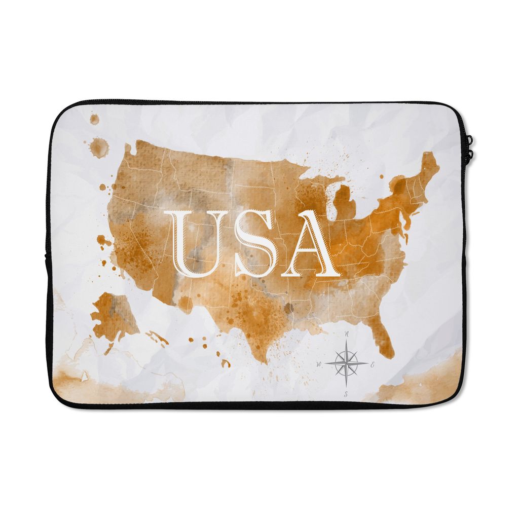 MuchoWow Laptop Hülle 13 Zoll Karte - Amerika - Gold Laptoptasche - Laptophülle - Sleeve - Rundumschutz