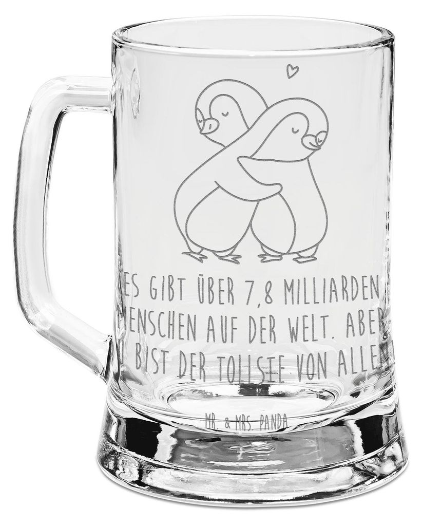 Mr. & Mrs. Panda Bierkrug Glas Pinguine Kuscheln - Transparent - Geschenk, Humpen, Mit Gravur, für Freundin, Valentinstag, Krug, Hochzeitstag, Fra...