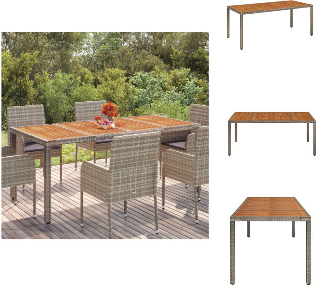 vidaXL Gartentisch mit Holzplatte Grau 190x90x75 cm Poly Produktbild 