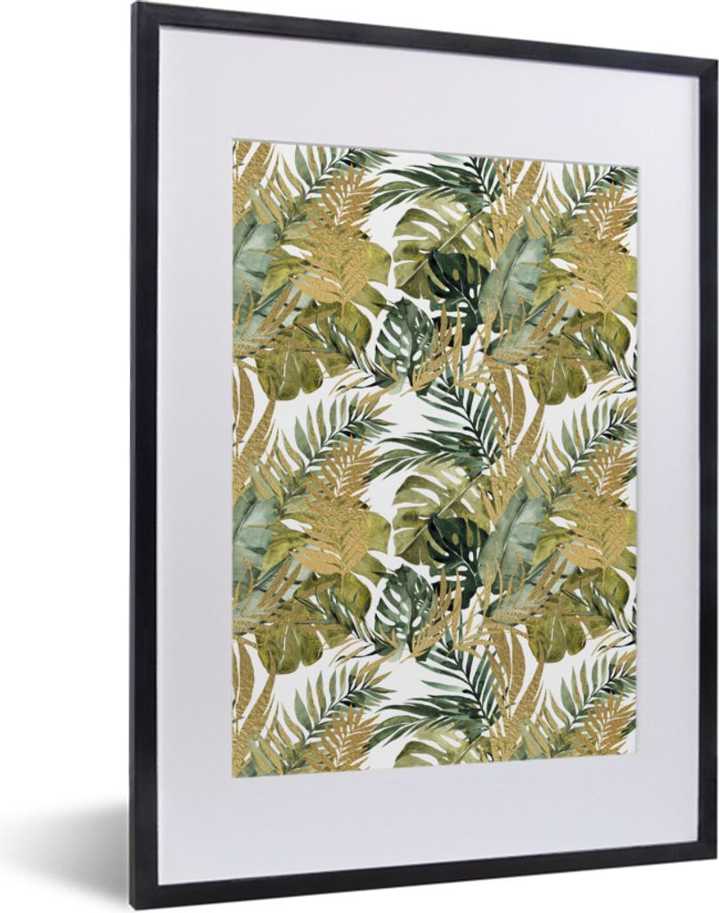 MuchoWow Gerahmtes Poster Tropisch - Blau - Grün 30x40 cm - Poster mit Schwarzem Bilderrahmen Wandposter Rahmen Foto Bilder - Wandposter Schlafz...
