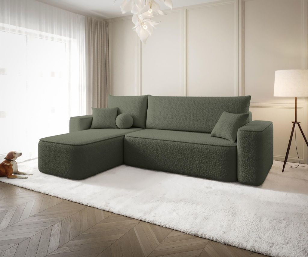 Ecksofa Schlafsofa Sofa AGEPO Stoff Quelle Moosgrün Ottomane Links