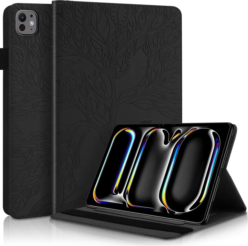 Custodia iPad Pro 13 2024 Nero - Design Albero Vita per Viaggiatori