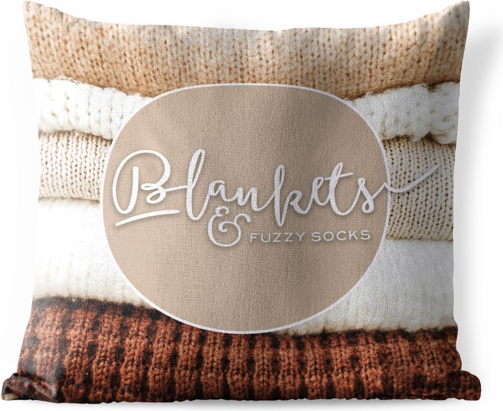 MuchoWow Outdoor Kissen - Sprichwörter - 'Decken und kuschelige Socken' - Zitate - 60x60 cm - Wetterfest - Lounge Kissen - Dekoration - Schlaf K...