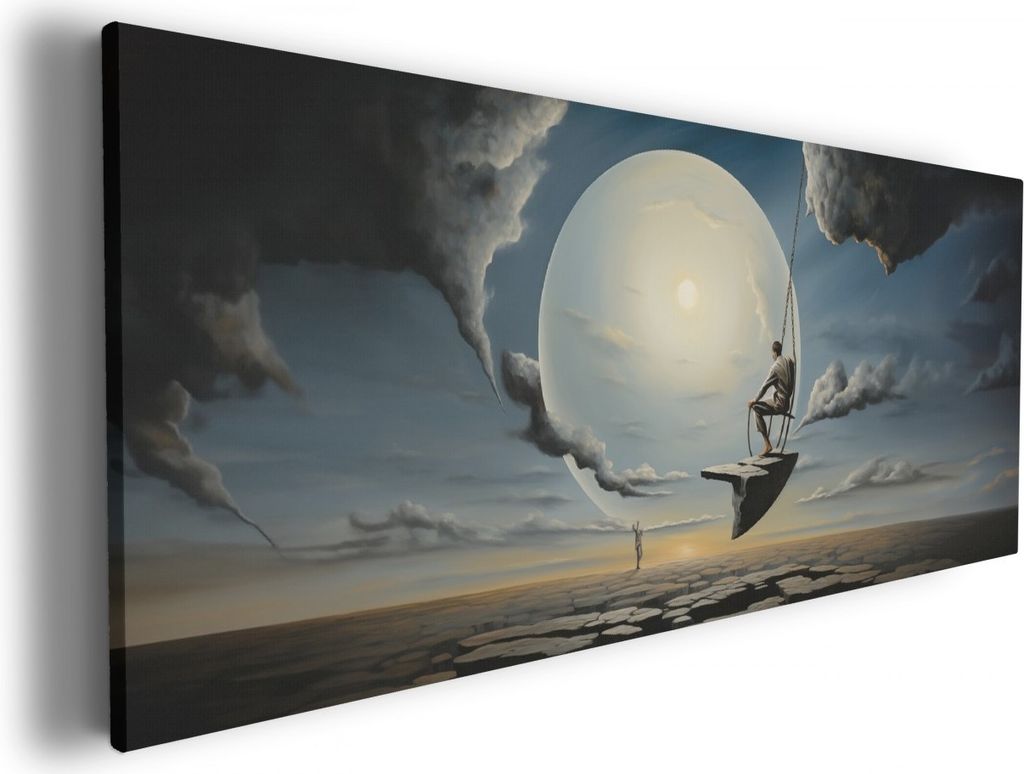 Wallario Premium Leinwandbild Schaukel am Himmelsrand in Größe 80 x 200 cm