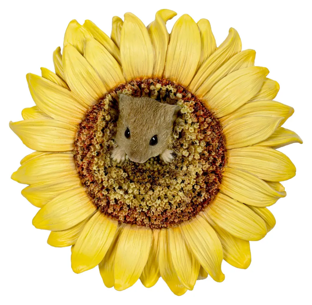 Souris des moissons sur tournesol en résine HGF-022 - Finition réaliste