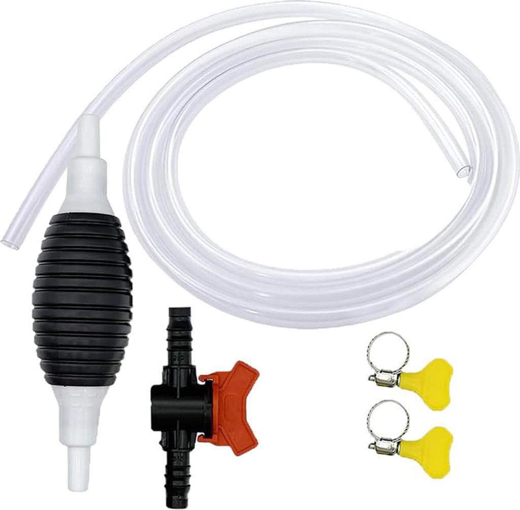 Mehrzweck-Kraftstofftransferpumpe mit manueller Steuerung und PVC-Schlauch. Einfach zu verwendende, wiederverwendbare, tragbare, vielseitige Siphon...