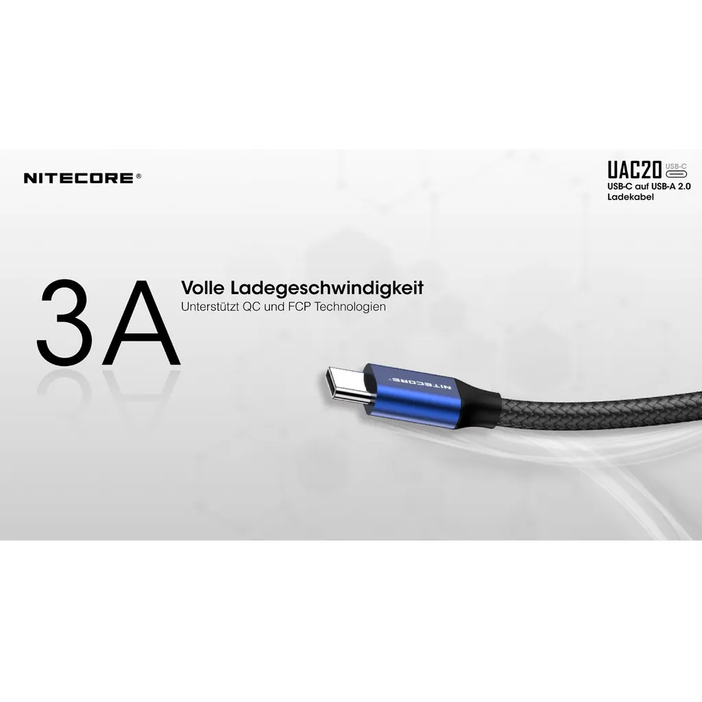 Nitecore UAC20 Câble de recharge USB-C Haute Performance 1 Mètre Noir