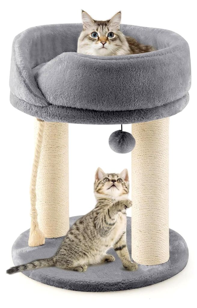 Katzenbaum klein mit Katzenbett, Spielball, Sisal-Stämmen und Seil, 40 x 40 x 50 cm