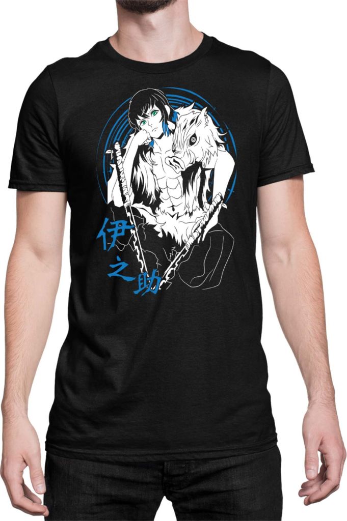 Herren T-Shirt Demon Anime Slayer Kimetsu No Yaiba Inosuke Hashibara 005, Man XL / Schwarz
