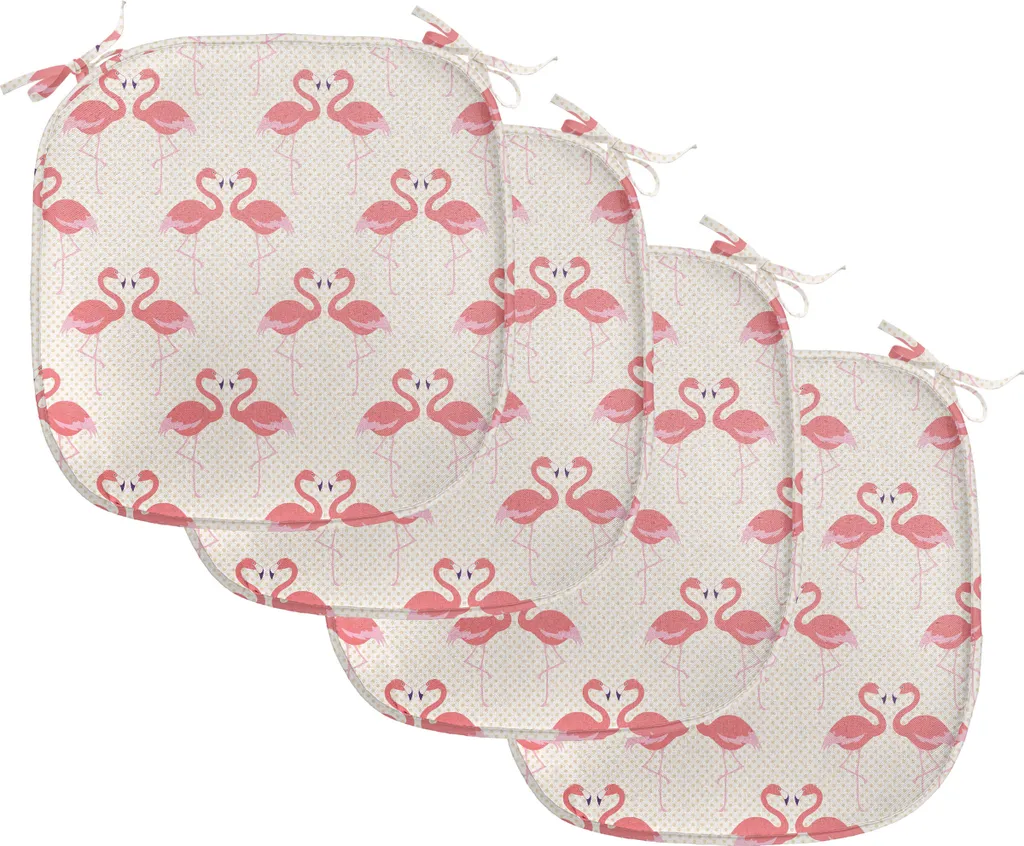 ABAKUHAUS Flamingo imbottitura per sedie da sala da pranzo, Retro Dots Tropic Vogel, cuscino decorativo impermeabile con cinturini per sedie da cucina, 40 cm x 40 cm - confezione da 4, beige scuro corallo lilla - 1