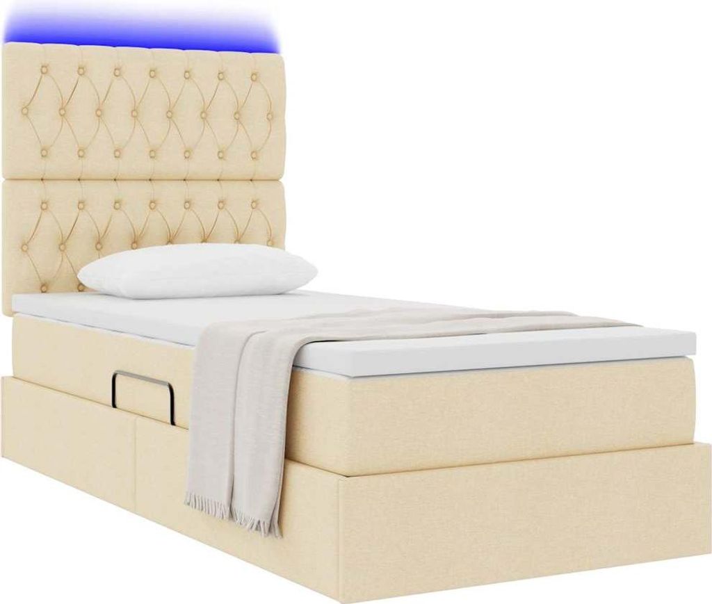 "im Diskont"Bett - CLORIS - Robust Einzelbett/Jugendbett - mit Stauraum und LED mit LED Creme 90x200cm Polyester - Klassische Betten GermanyMöbel5...