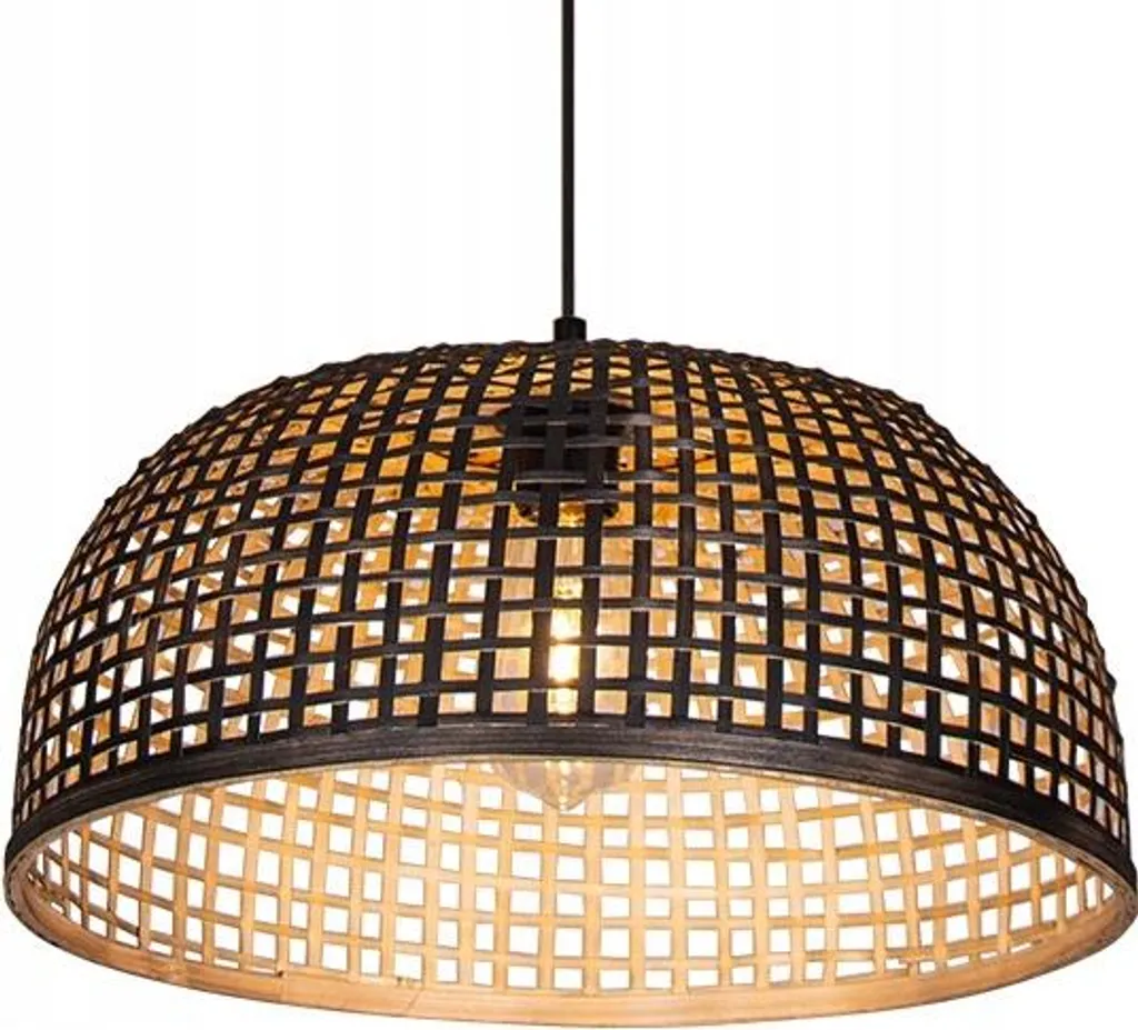 Suspension design en bois noir et bambou tressé main, format XL 60cm
