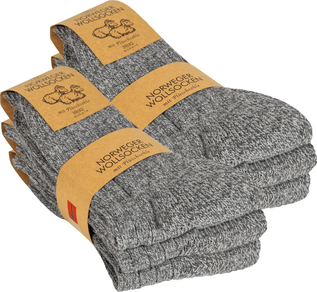 6 Paar Wollsocken Norweger Socken Wintersocken Herren & Damen Warm | B12 - 43-46 - Grau - 6er Pack