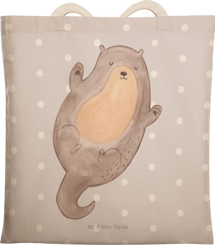 Mr. & Mrs. Panda Einkaufstasche Otter Umarmen - Grau Pastell - Geschenk, gut Gelaunt, shopping bag, Stofftragetasche, Tote, Tragetasche, Optimistis...