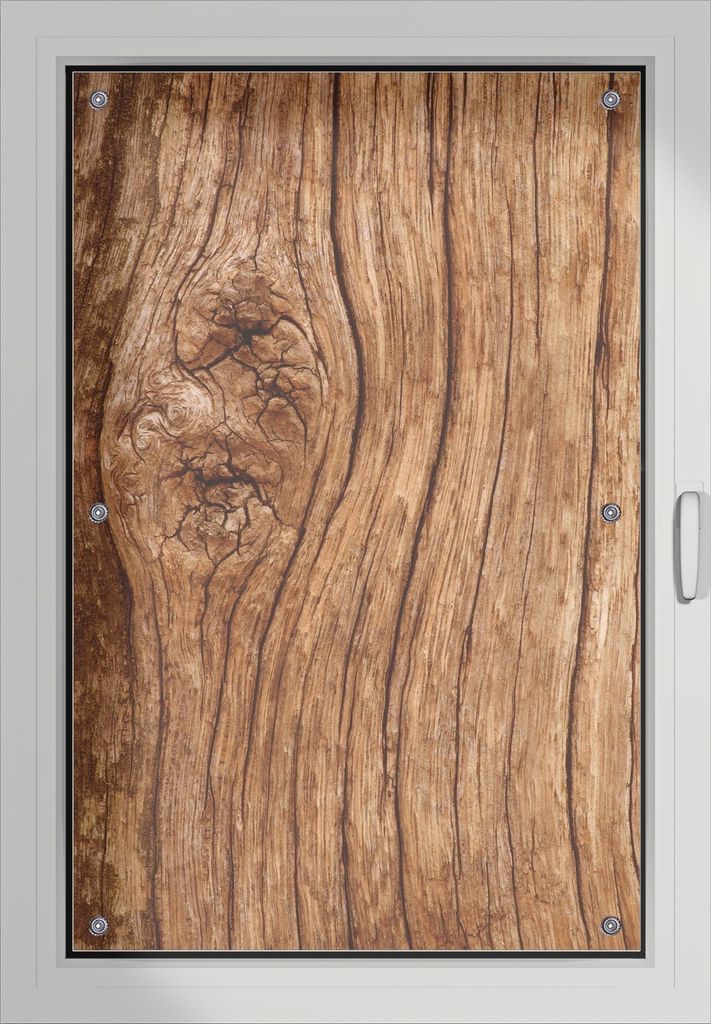Wallario Lichtschutzbild, Dekorativer Sichtschutz Sonnenschutz 60 x 93 cm mit Motiv: Holzstamm mit Asteinschluss - Verdunklung ohne Bohren