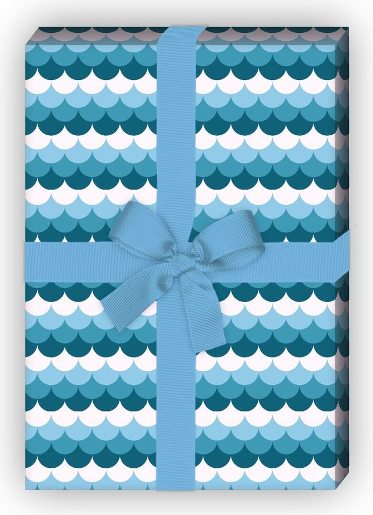 Vintage Schuppen Geschenkpapier Set im Retro Design, blau - G8505, 32 x 48cm