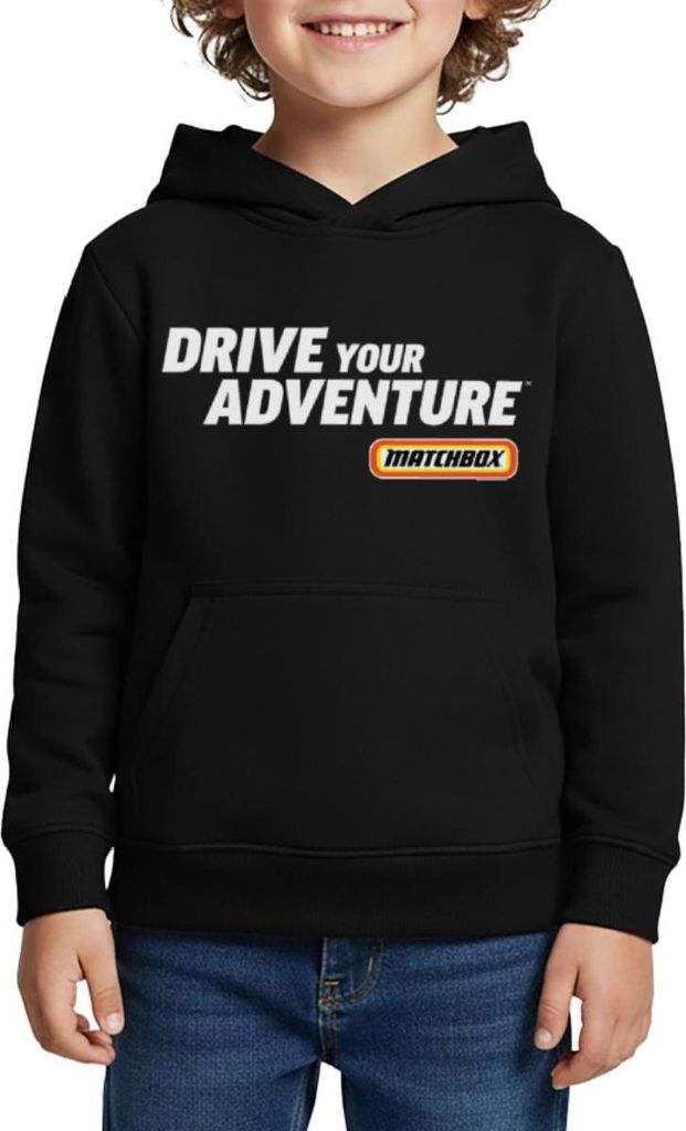 Spreadshirt Matchbox Logo Drive Your Adventure Kinder Premium Hoodie, 98/104 (2 Jahre), Schwarz