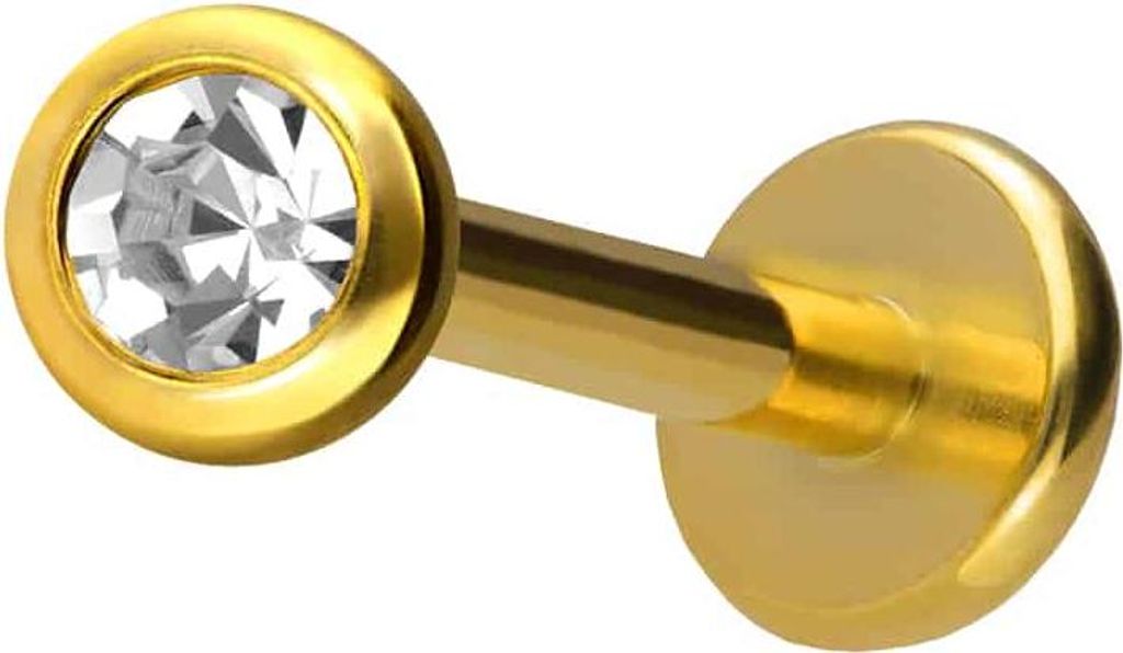 Ohrpiercing, Nasenpiercing Titan Labret mit Innengewinde KRISTALL Gold Stablänge: 8mm + Stabstärke: 1,2mm + Kugelgröße: 2,5mm
