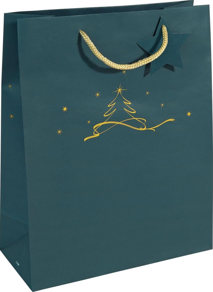 SIGEL GT034 Geschenktasche groß - petrol - mit Bodeneinlage, Geschenkanhänger und farblich abgestimmten Tragekordeln - Papier - 26 x 33 cm