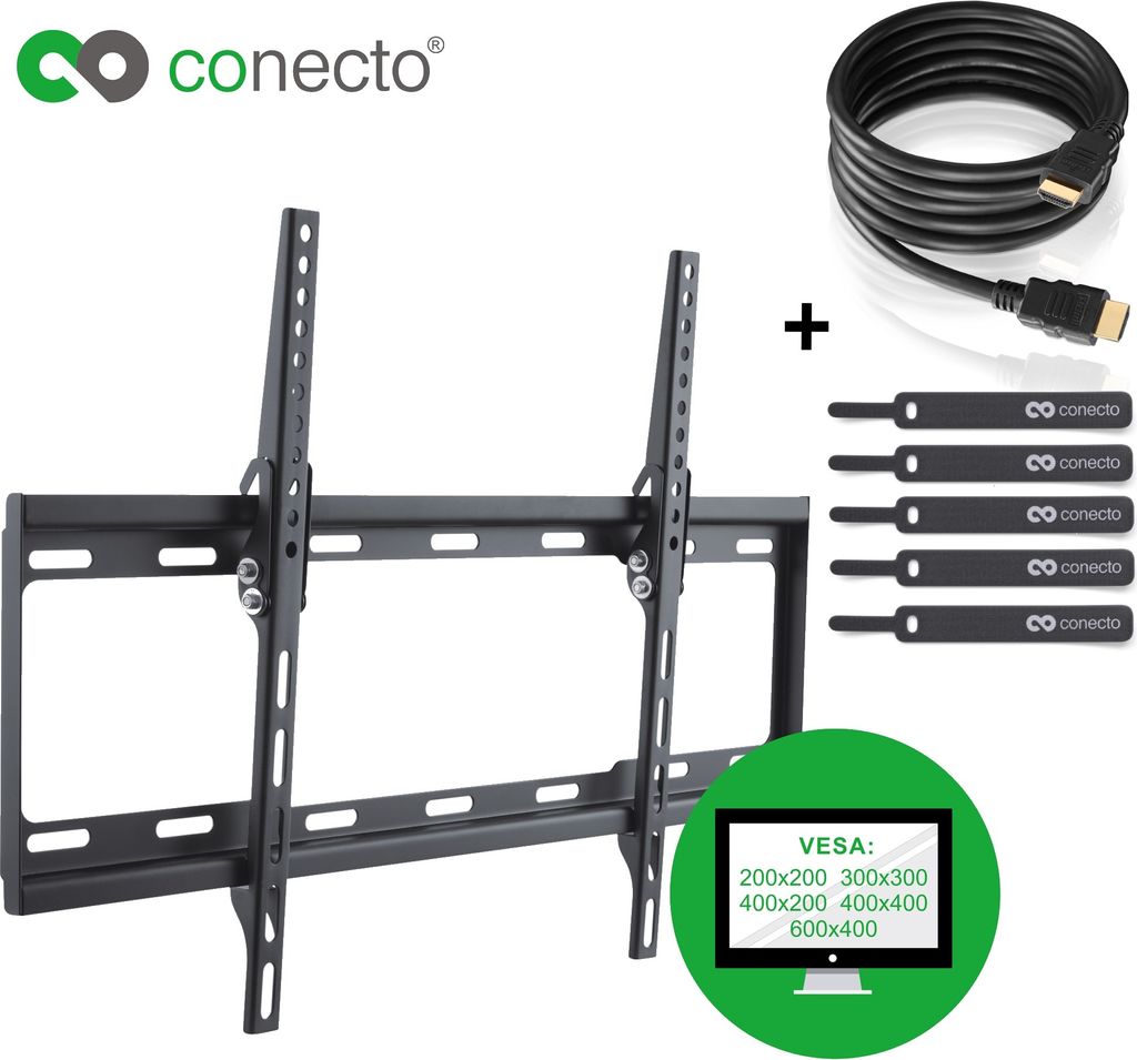 conecto CC50263 Wandhalterung für TV Geräte mit 81-165 cm (32 -65 Zoll), neigbar: -14° bis 0°, Wandabstand: 25mm, Traglast: max. 35,0kg, VESA 6...