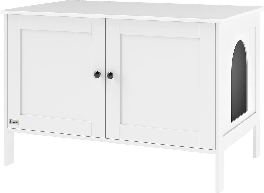 Katzenklo-Schrank Katzenhaus mit Tür Trennwand Katzentoilette für große Katzen 80 x 51 x 54 cm Weiß