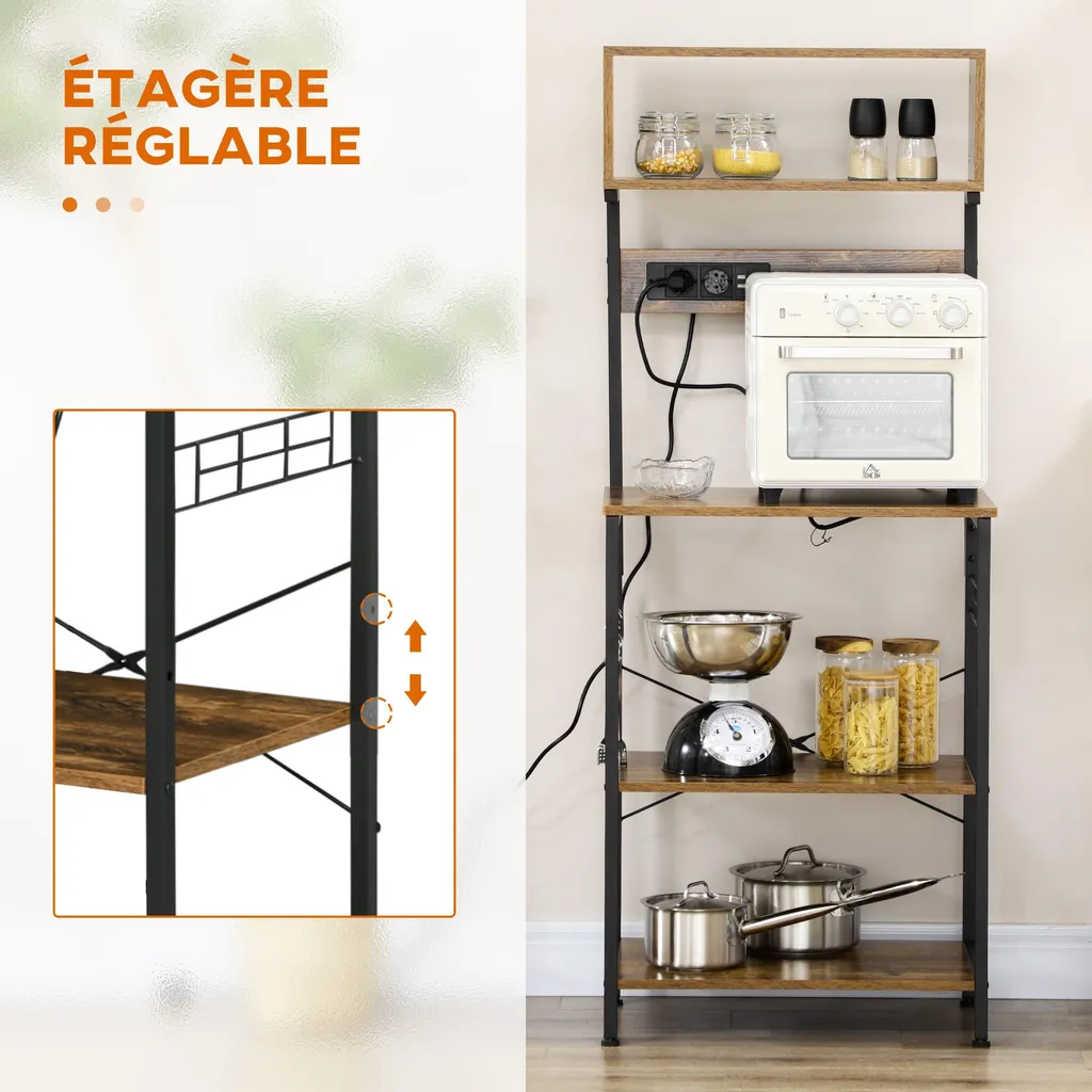 Meuble de Rangement Cuisine Industriel Buffet avec Étagère Ajustable