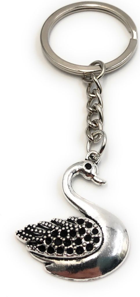 Onwomania Schlüsselanhänger Schwan gefedert Vogel Wasser Silber Metall Anhänger Charm