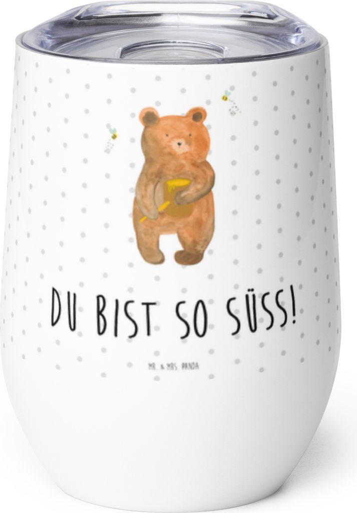 Mr. & Mrs. Panda Thermobecher Bär Honig - Weiß - Geschenk, Freund, thermosbecher, Edelstahlbecher, Thermo Becher, glühweinbecher, Liebe, Partner...