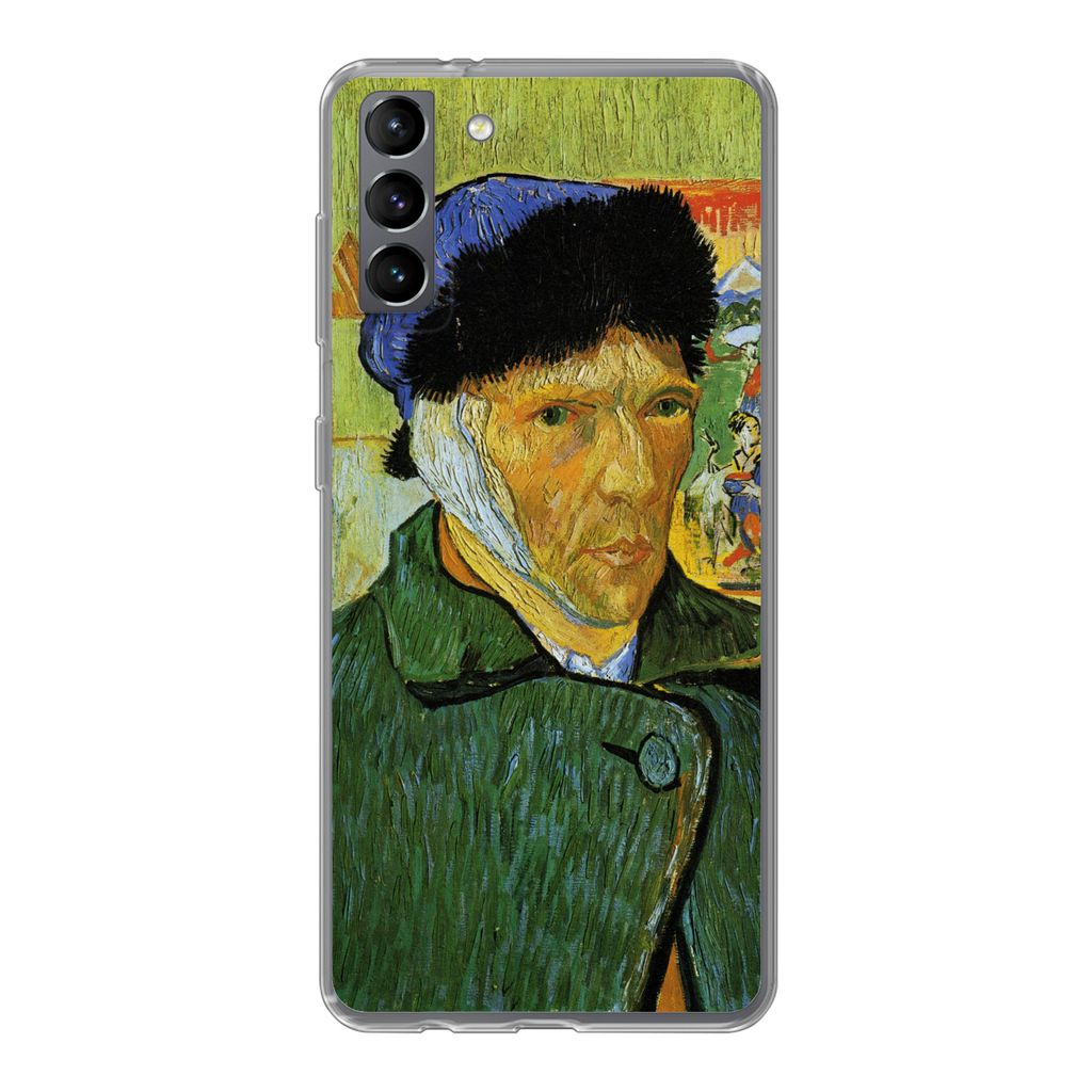 MuchoWow Handyhülle Schutzhülle Hülle für Samsung Galaxy S21 Plus Selbstbildnis mit verbundenem Ohr - Vincent van Gogh Silikon Softcase Handy...