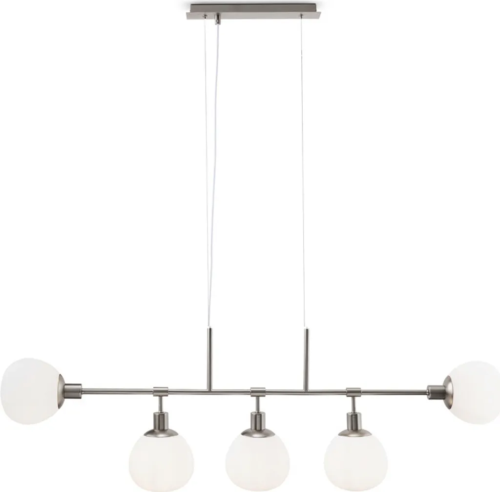 Lustre Moderne 5 Lumières en Verre Opale et Finition Nickel - Maytoni