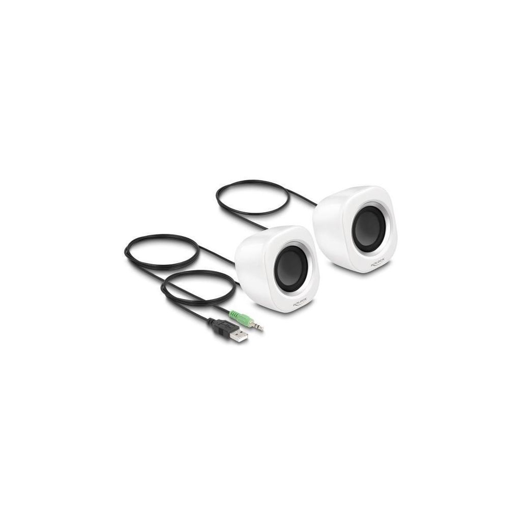 Delock Mini Stereo PC Lautsprecher mit 3,5 mm Klinkenstecker und USB Stromversorgung weiß