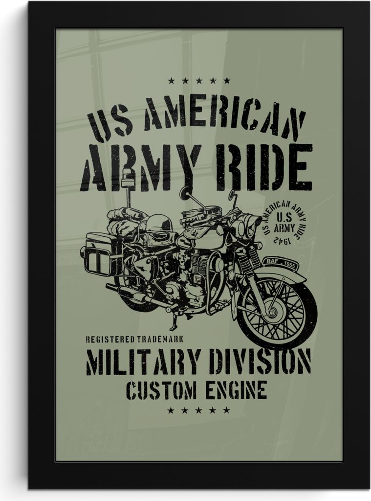 MuchoWow MuchoWow Gerahmtes Poster Mancave - Motorrad - Armee - Vintage 20x30 cm - Poster mit zchwarzem Bilderrahmen - Drucken - Bilder Poster ...