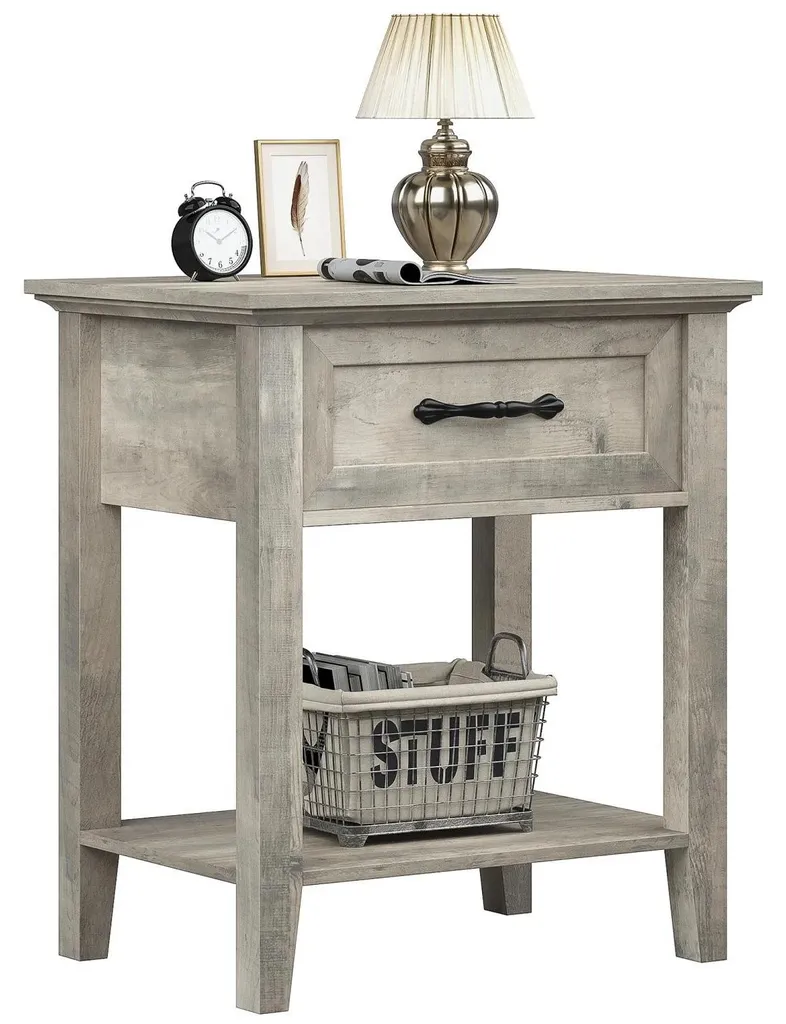 Table de nuit bois pour chambre étroite - Rangement deux niveaux 50cm