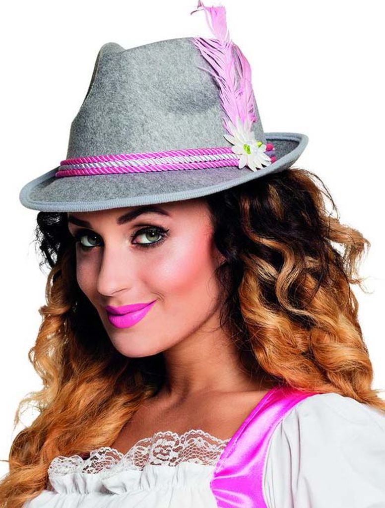 Cappello tradizionale bavarese da donna grigio-rosa Immagine del prodotto 