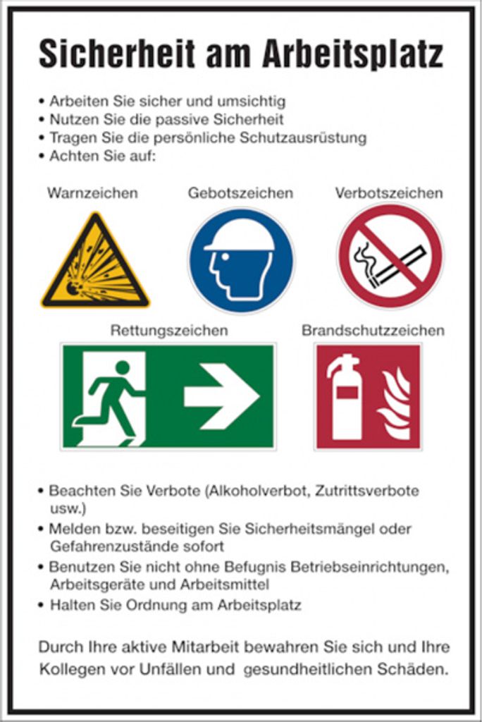 Dreifke Aushang, Sicherheit am Arbeitsplatz - ISO 7010 | Alu glatt | 400x600...