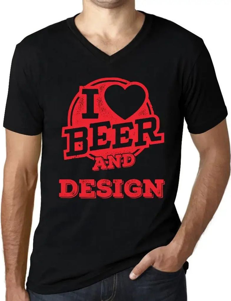 Herren Grafik T-Shirt V-Ausschnitt Ich liebe Bier und Design – I Love Beer And Design – Öko-Verantwortlich Vintage Jahrgang Kurzarm Lustige Druck