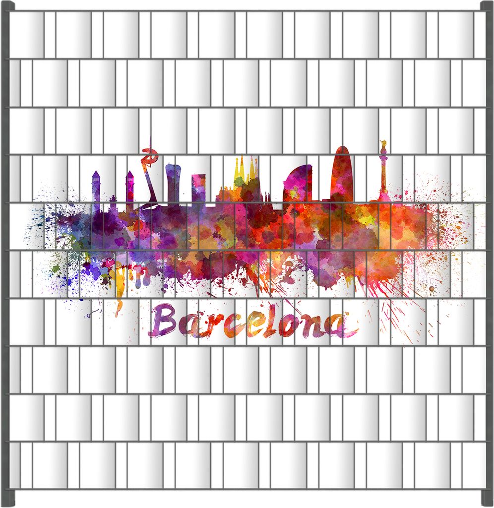 Wallario Zaunsichtschutz mit Motiv Städte als Aquarell - Skyline von Barcelona für Ein- und Doppelstabmatten Zäune in der Größe 200 x 200 cm