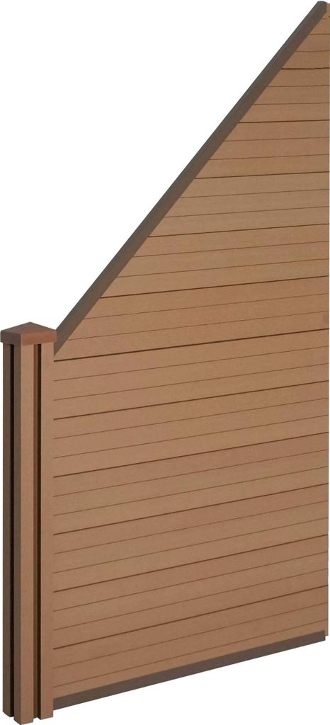WPC-Sichtschutz Sarthe, Windschutz Zaun, WPC-Pfosten Erweiterungselement schräg links, 0,98m teak